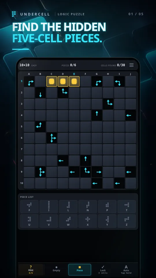 A board of hidden pieces with sensors and their arrows.